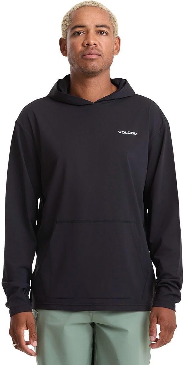 Volcom Men's Long Sleeve Hooded Rashguard- UPF 50+ Sun Protection, Quick-Dry Black