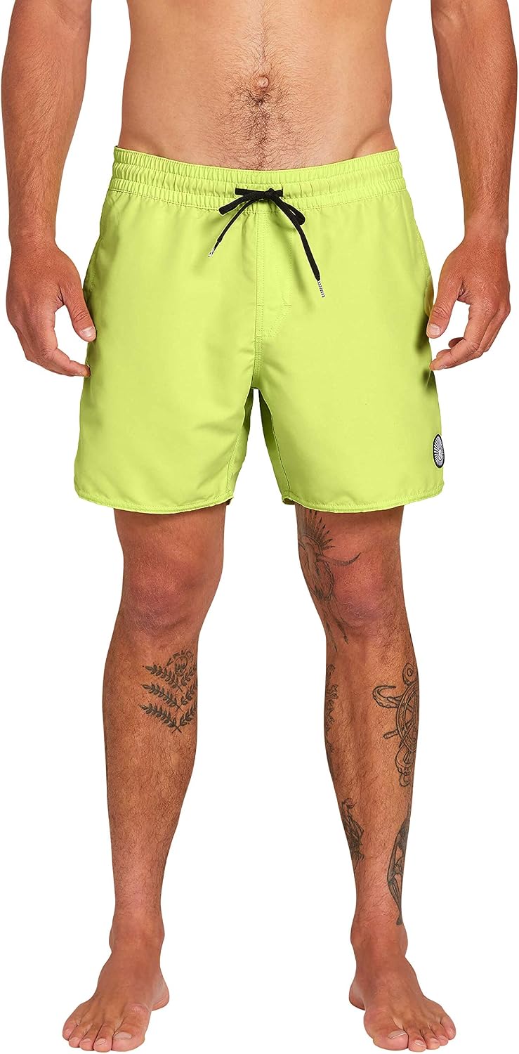 Volcom Men's 16" Elastic Waist Swim Trunks- Stretchable, UPF 50+, Quick Dry Swim Bottoms Lt Green