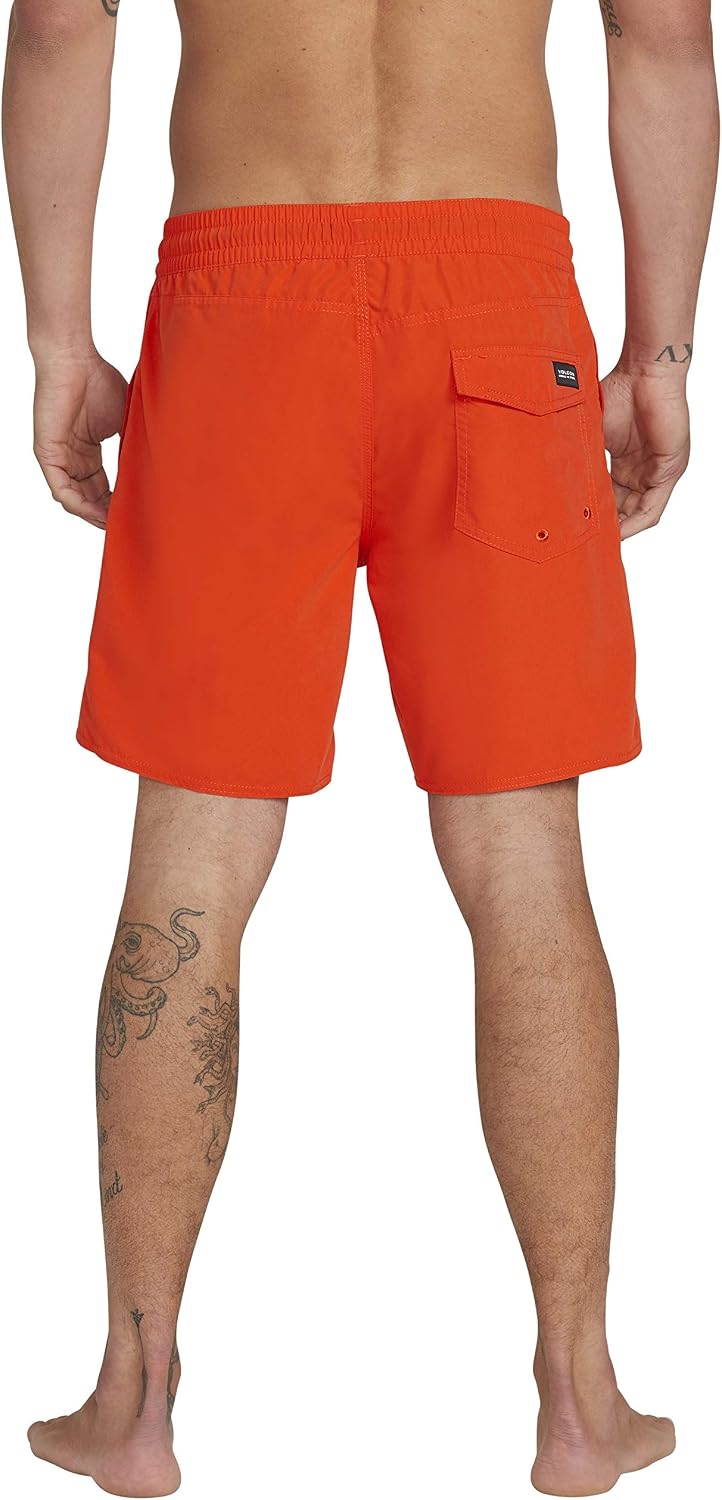 Volcom Men's 16" Elastic Waist Swim Trunks- Stretchable, UPF 50+, Quick Dry Swim Bottoms Pepper Red
