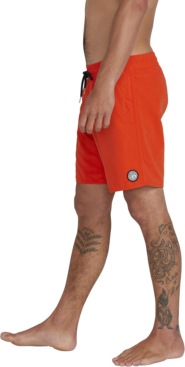 Volcom Men's 16" Elastic Waist Swim Trunks- Stretchable, UPF 50+, Quick Dry Swim Bottoms Pepper Red