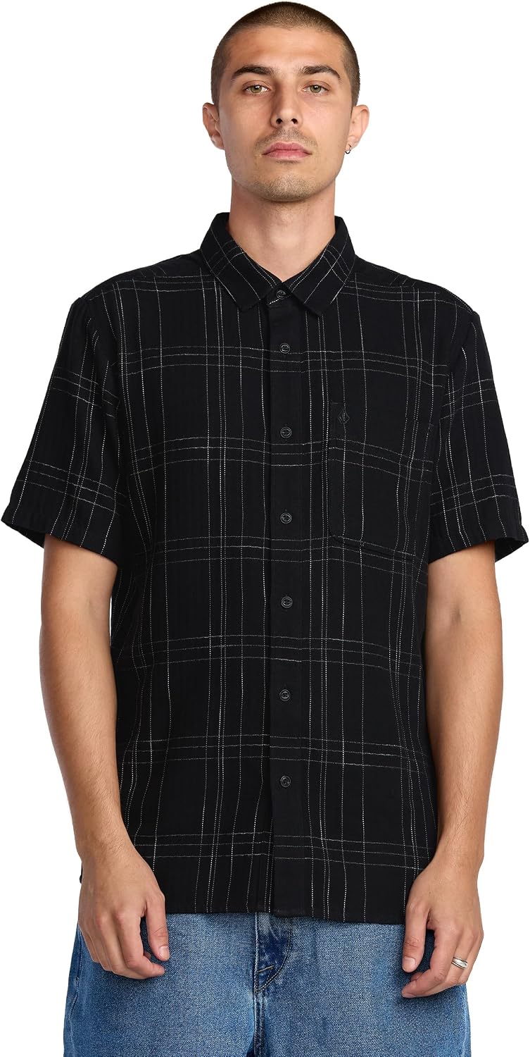 Volcom Men's Date Knight Short Sleeve Classic Fit Button Down Shirt New Black