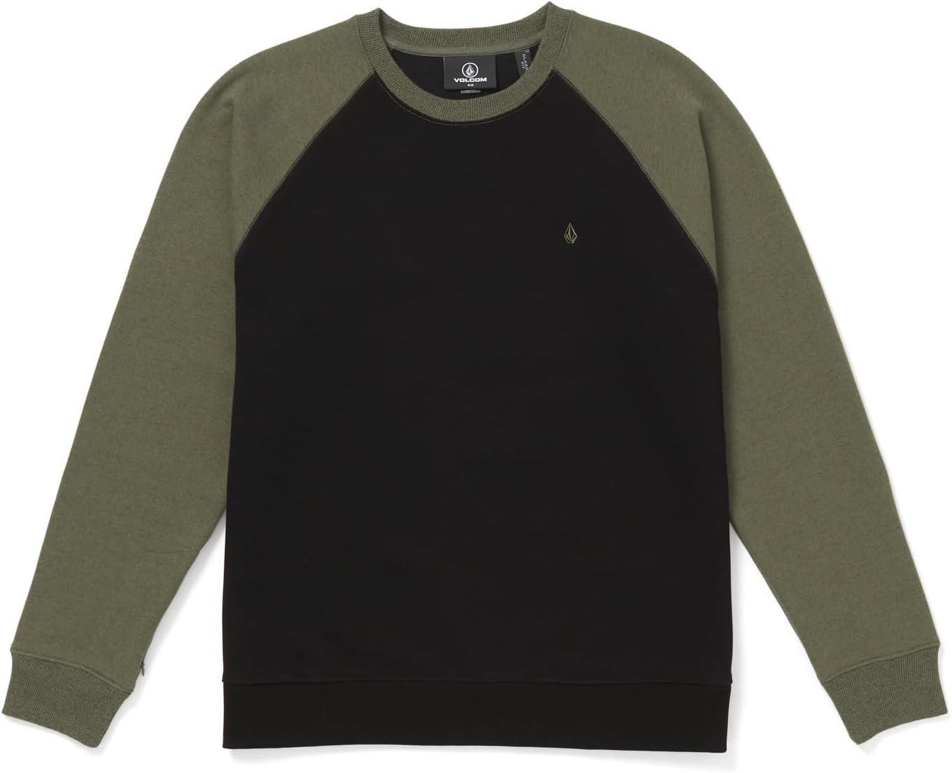 Volcom mens Roundabout Crew Fleece Sweatshirt – Soft Midweight Pullover Ribbed Cuffs Winter Moss