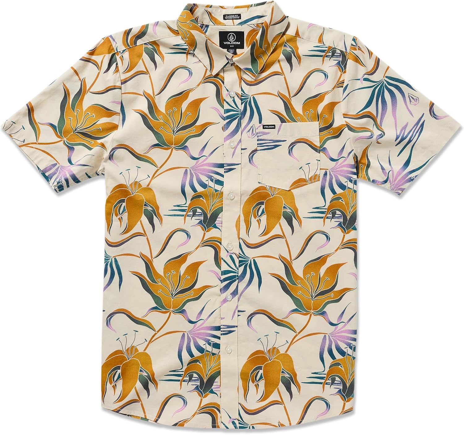 Volcom Men's Regular Marble Floral Short Sleeve Button Down Hawaiian Shirt Dirty White