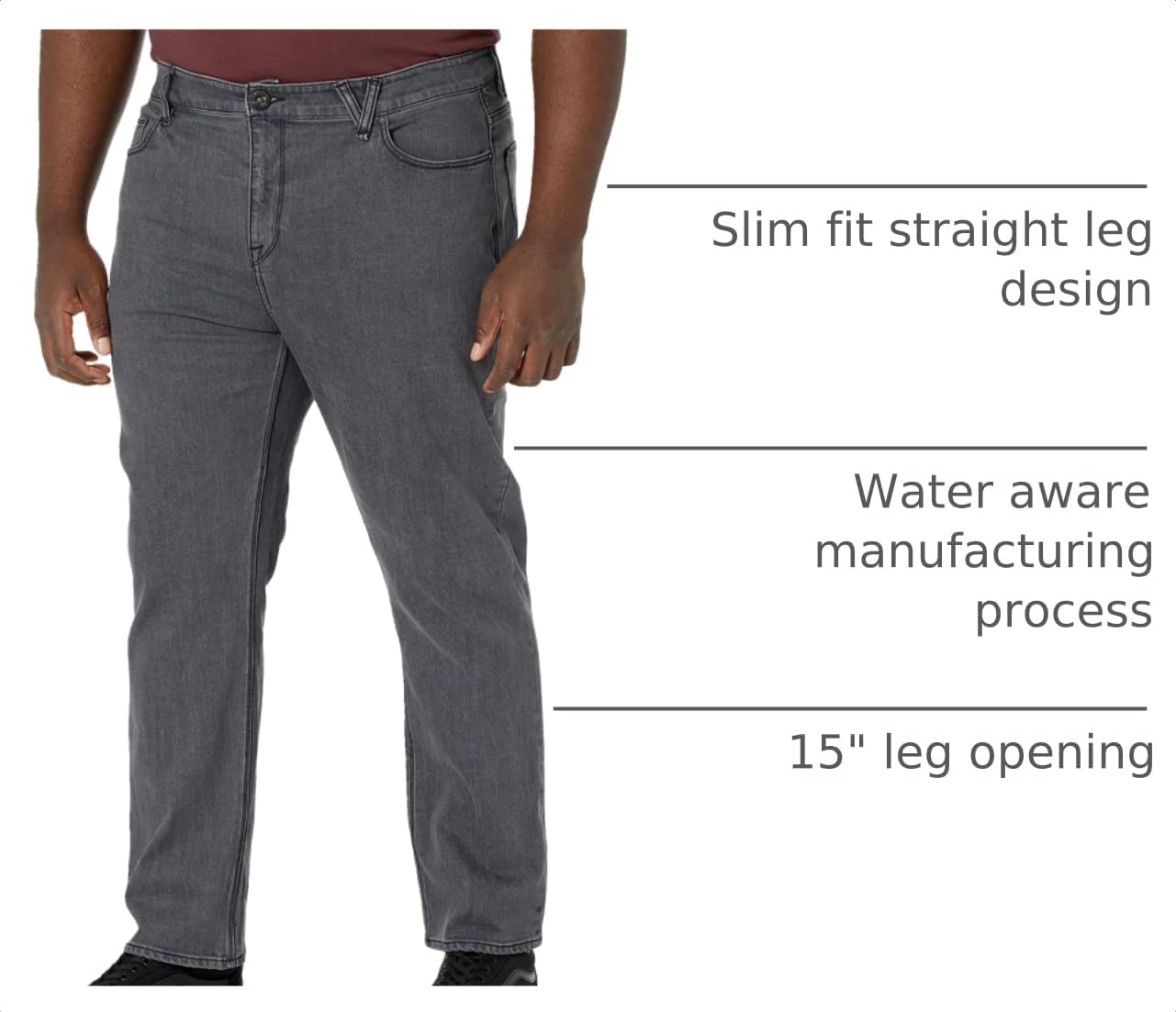 Volcom Men's Vorta Slim Fit Jeans – Classic Straight Leg Denim Pants with 15" Leg Opening Easy Enzyme Grey