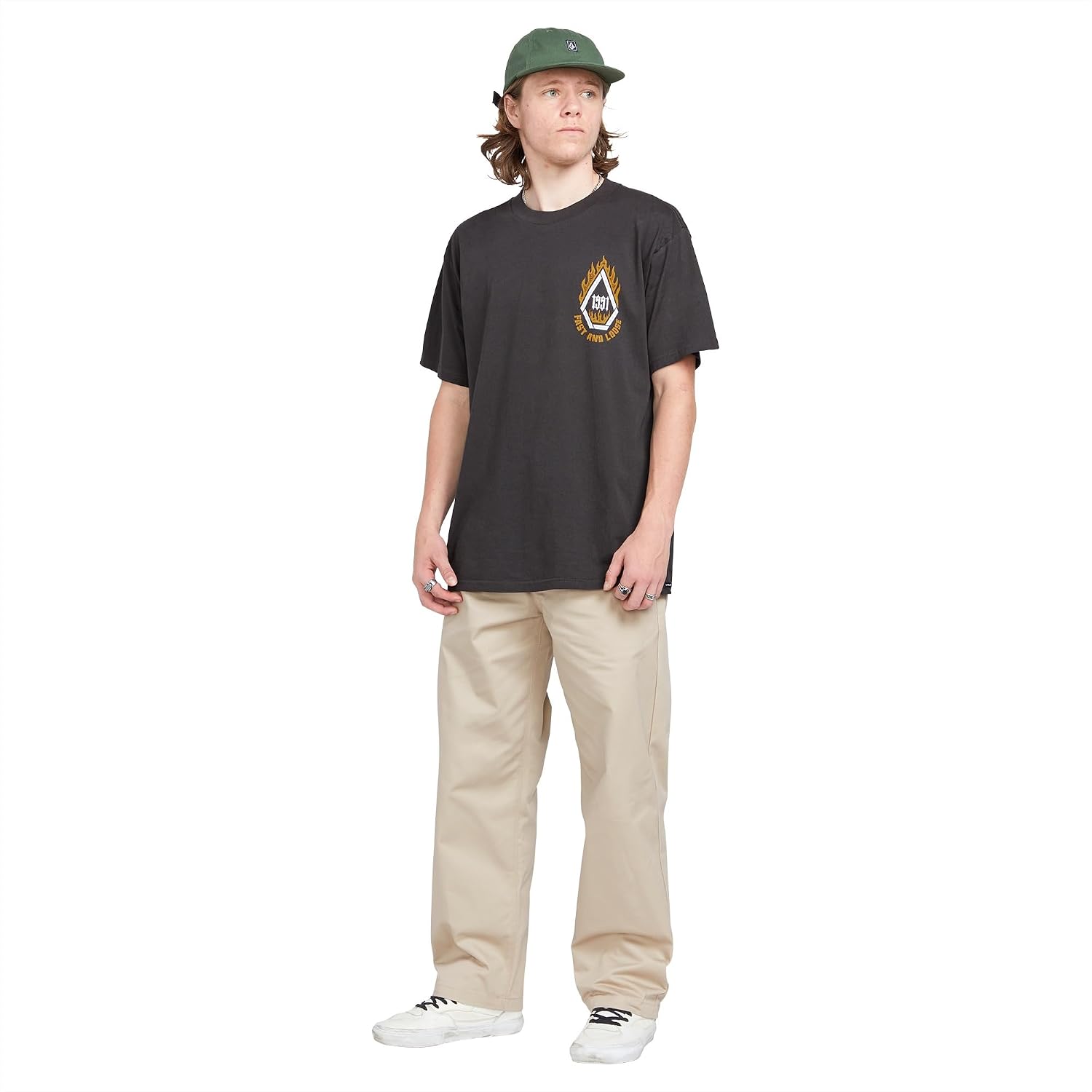 Volcom Men's Frickin Skate Loose Baggy Fit Chino Pants – Relaxed Tapered 17″ Leg Opening, 30″ Inseam Light Khaki