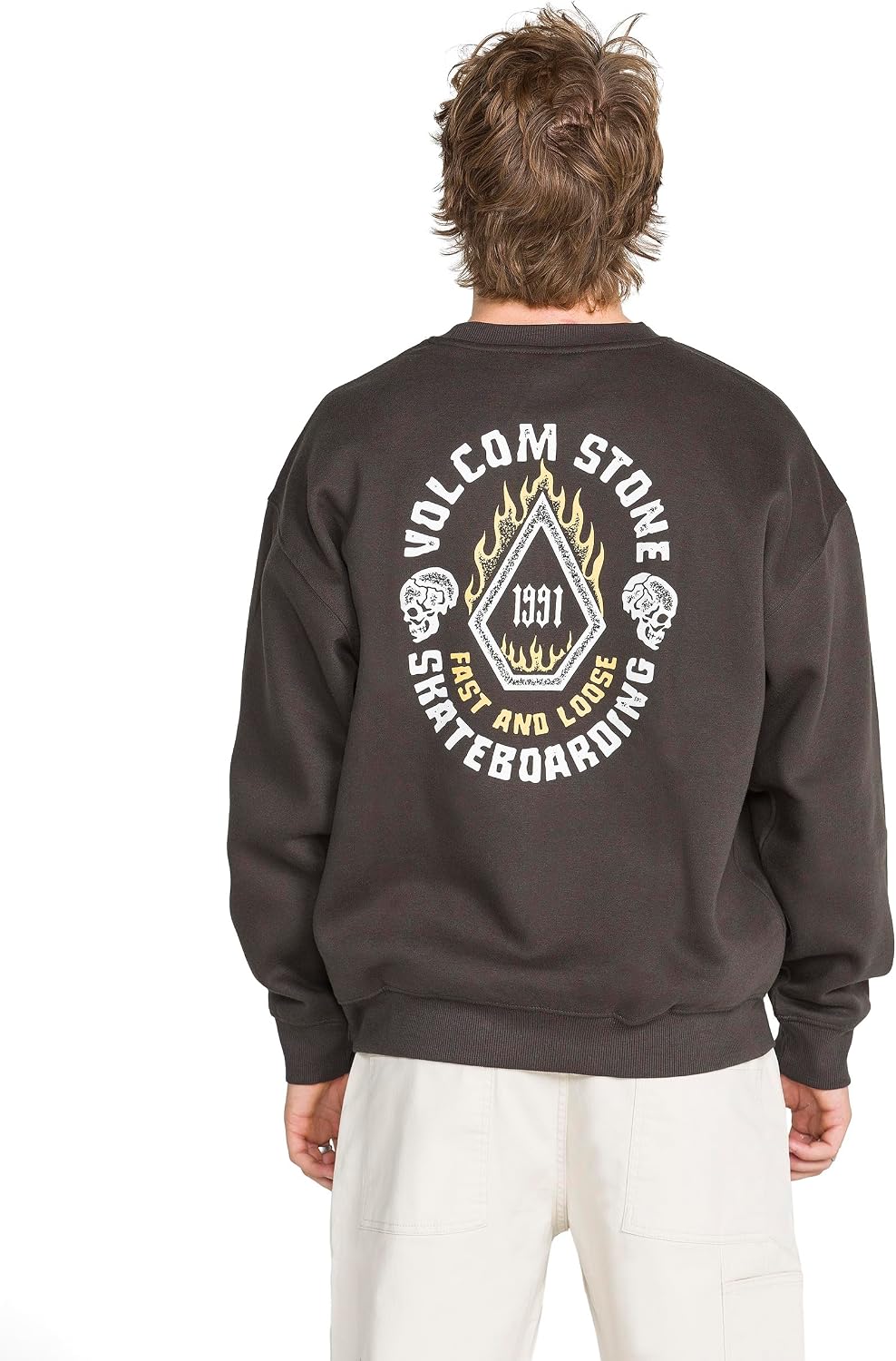 Volcom mens Roundabout Crew Fleece Sweatshirt – Soft Midweight Pullover Ribbed Cuffs Stealth