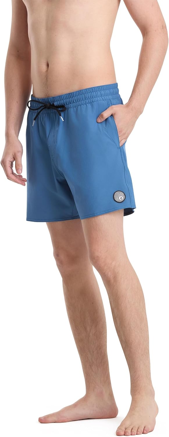 Volcom Men's 16" Elastic Waist Swim Trunks- Stretchable, UPF 50+, Quick Dry Swim Bottoms Blueberry