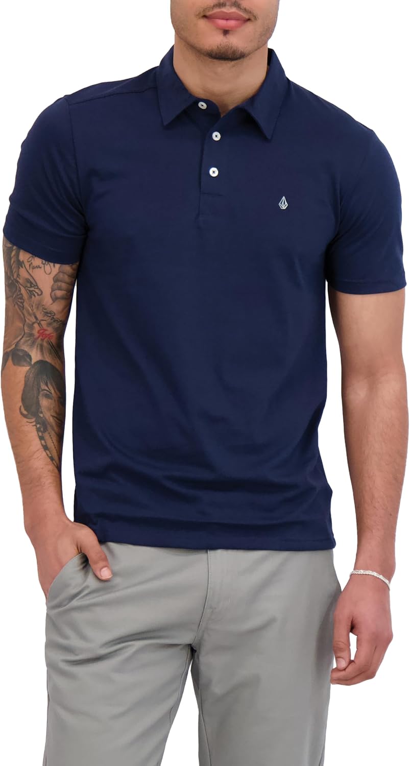 Volcom Short Sleeve Polo Shirt – Classic Fit, Soft Cotton Blend, Modern Casual Style Navy Paint