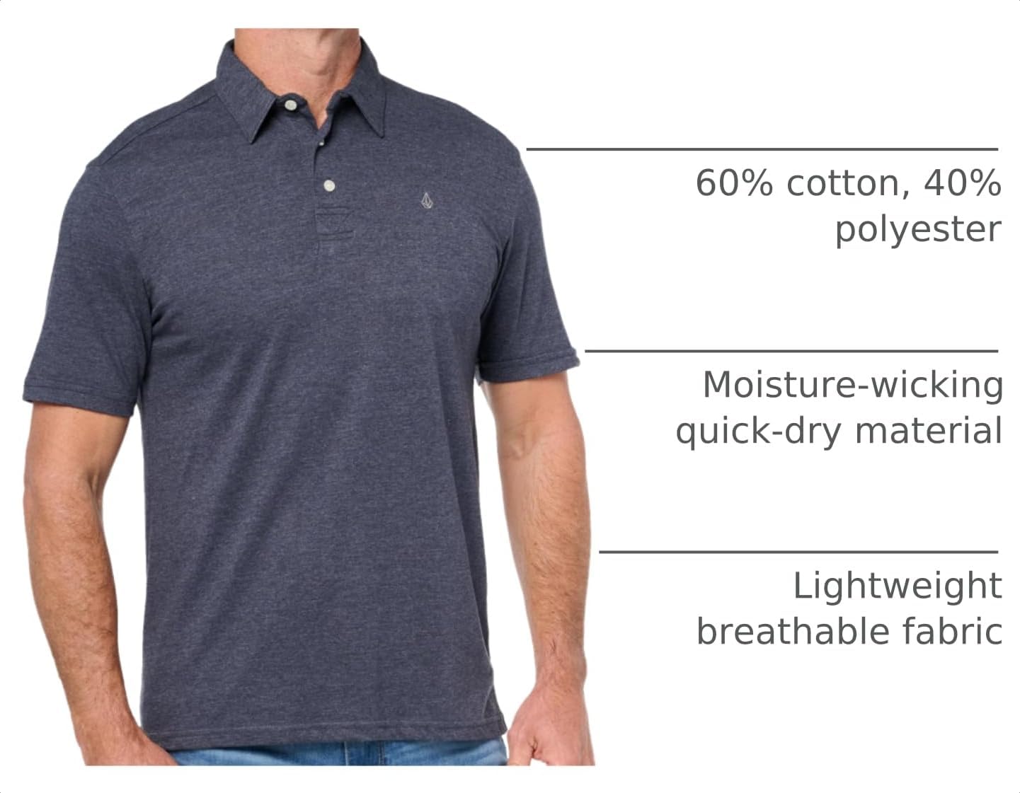 Volcom Short Sleeve Polo Shirt – Classic Fit, Soft Cotton Blend, Modern Casual Style Navy Paint