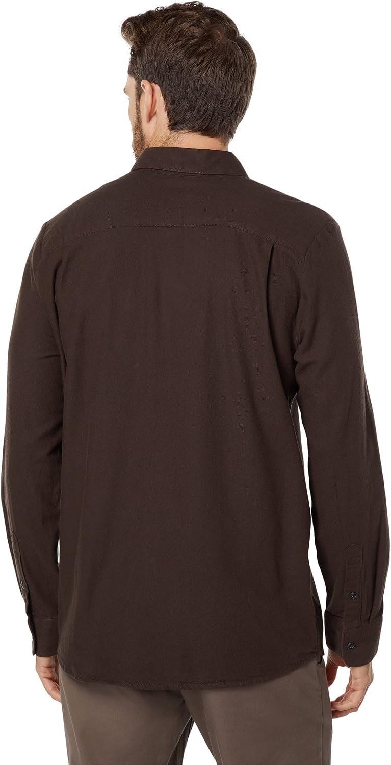 Volcom Men's Caden Solid Long Sleeve Button Down Shirt Dark Brown