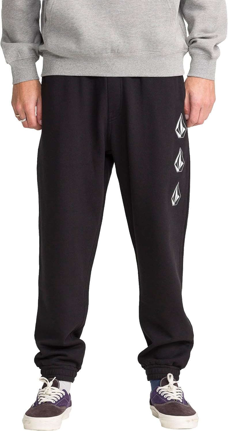 Volcom Men's Iconic Stone Elastic Waist Fleece Sweatpants – Soft Jogger Pants with Adjustable Drawcord Black