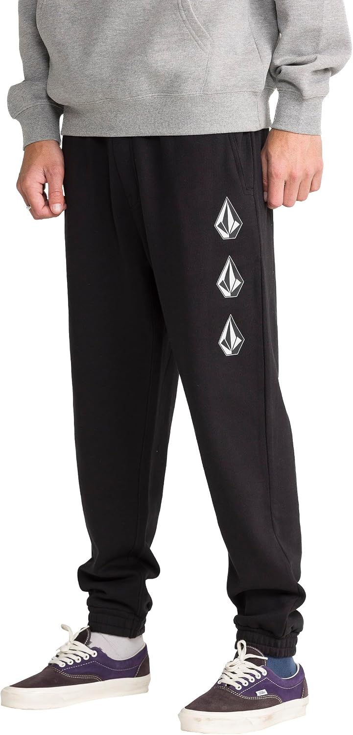 Volcom Men's Iconic Stone Elastic Waist Fleece Sweatpants – Soft Jogger Pants with Adjustable Drawcord Black