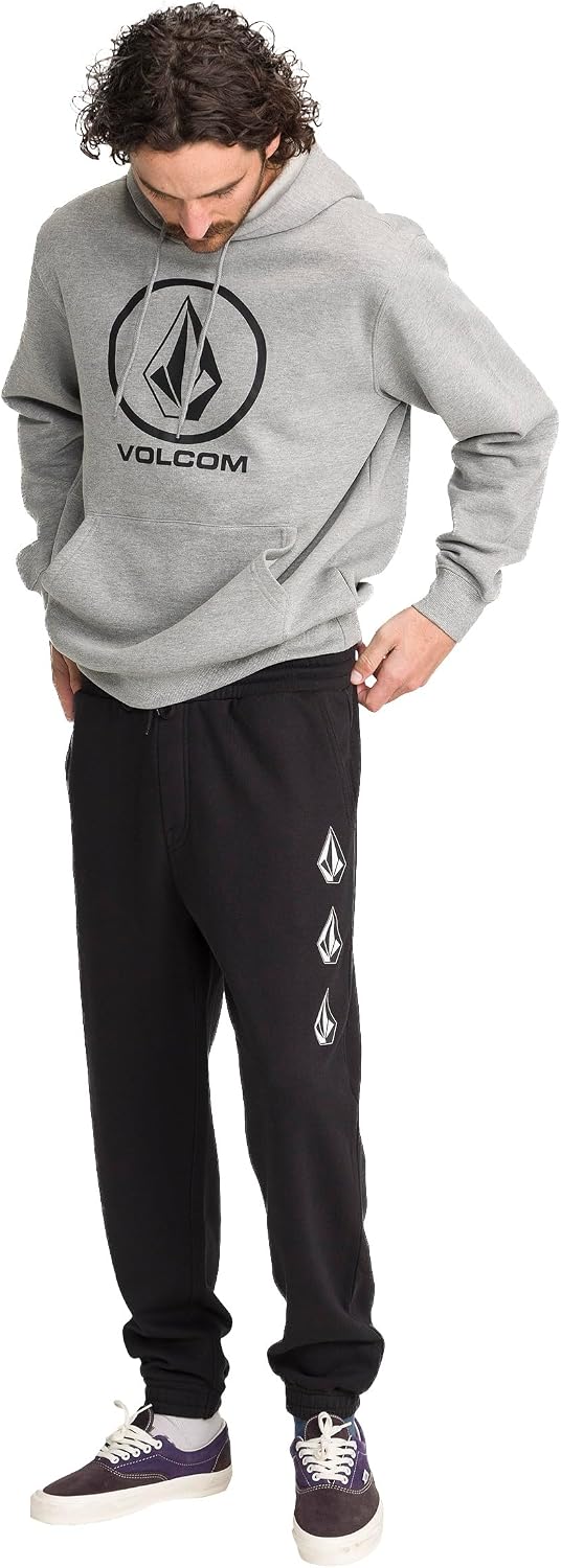 Volcom Men's Iconic Stone Elastic Waist Fleece Sweatpants – Soft Jogger Pants with Adjustable Drawcord Black