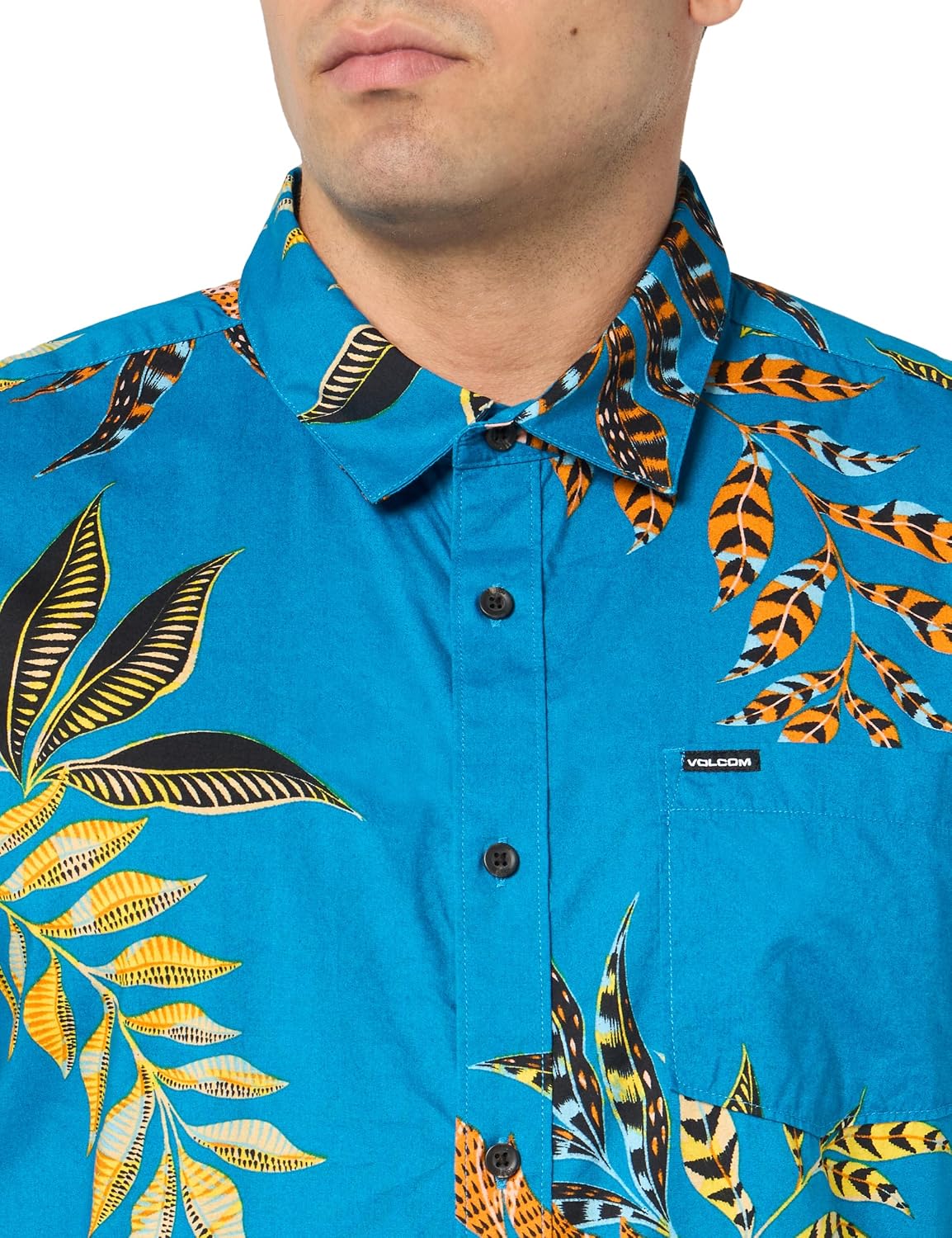 Volcom Men's Regular Marble Floral Short Sleeve Button Down Hawaiian Shirt Ocean Teal