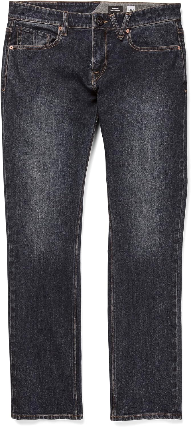 Volcom Men's Vorta Slim Fit Jeans – Classic Straight Leg Denim Pants with 15" Leg Opening New Vintage Blue