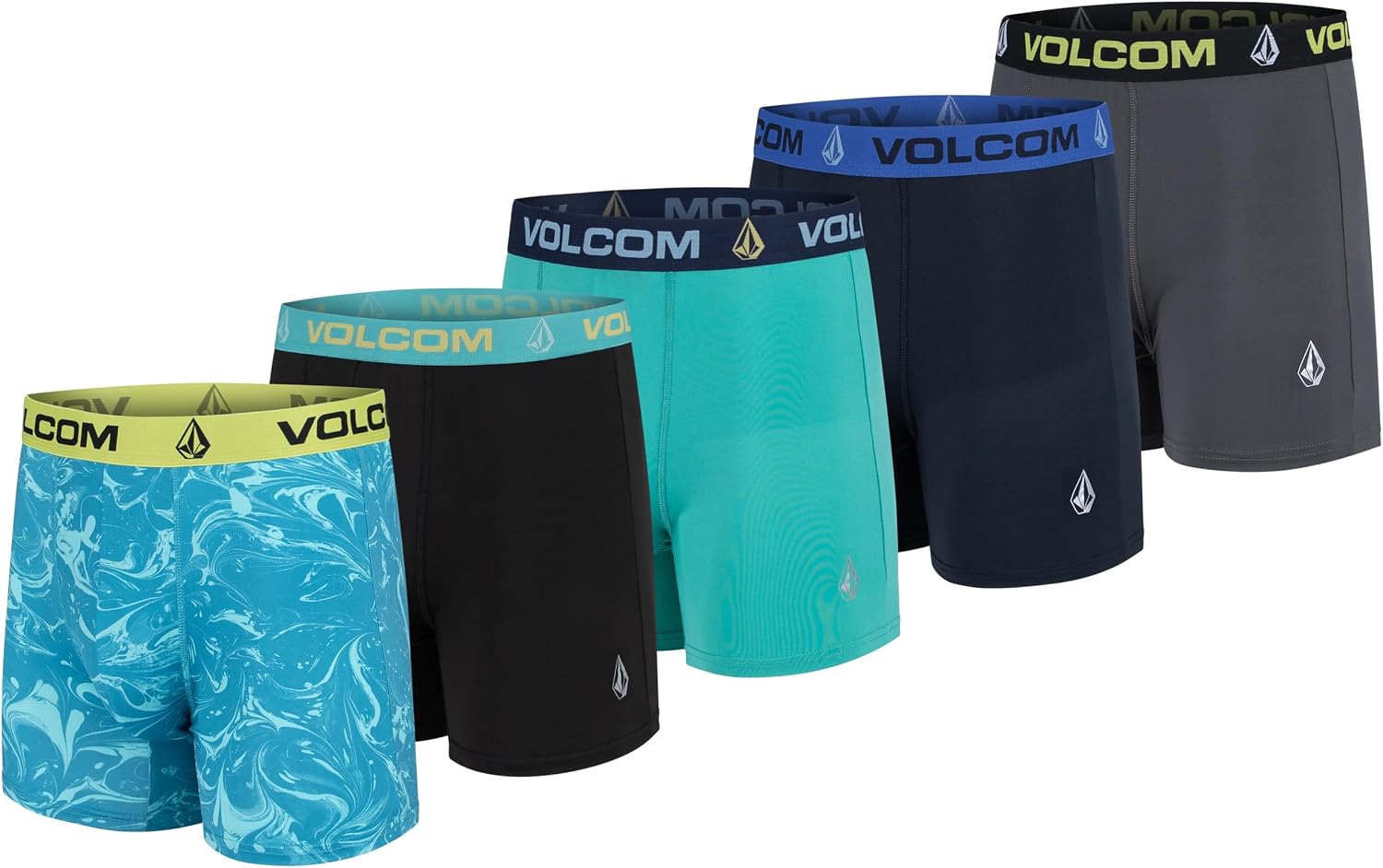 Volcom Mens Boxer Briefs 5 Pack Poly Spandex Performance Boxer Briefs Underwear BlueBlackBlueNavyGrey