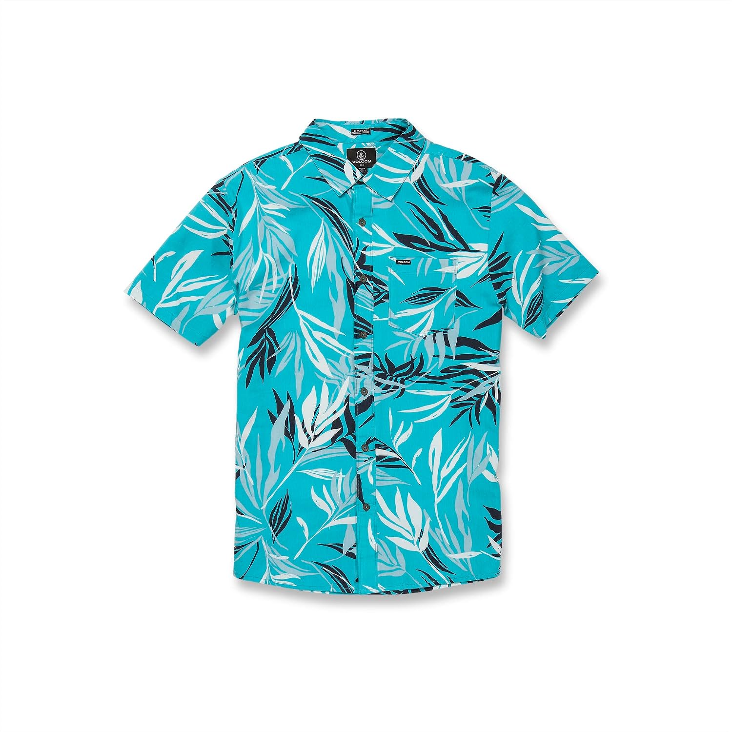 Volcom Men's Bleeding Leaf Short Sleeve Classic Fit Shirt Electric Blue