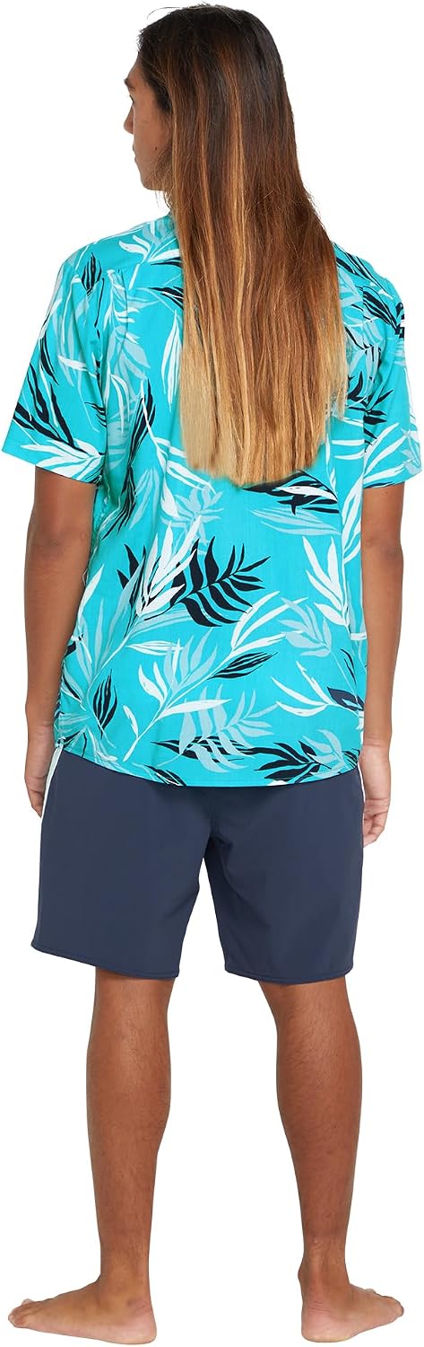 Volcom Men's Bleeding Leaf Short Sleeve Classic Fit Shirt Electric Blue