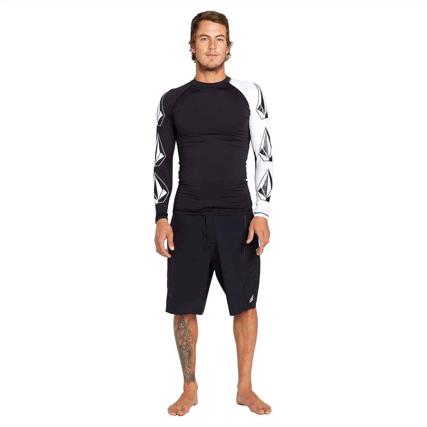 Volcom Men's Compression Fit Long Sleeve Rashguard – UPF 50+ Sun Protection, Quick-Dry Performance Shirt Black