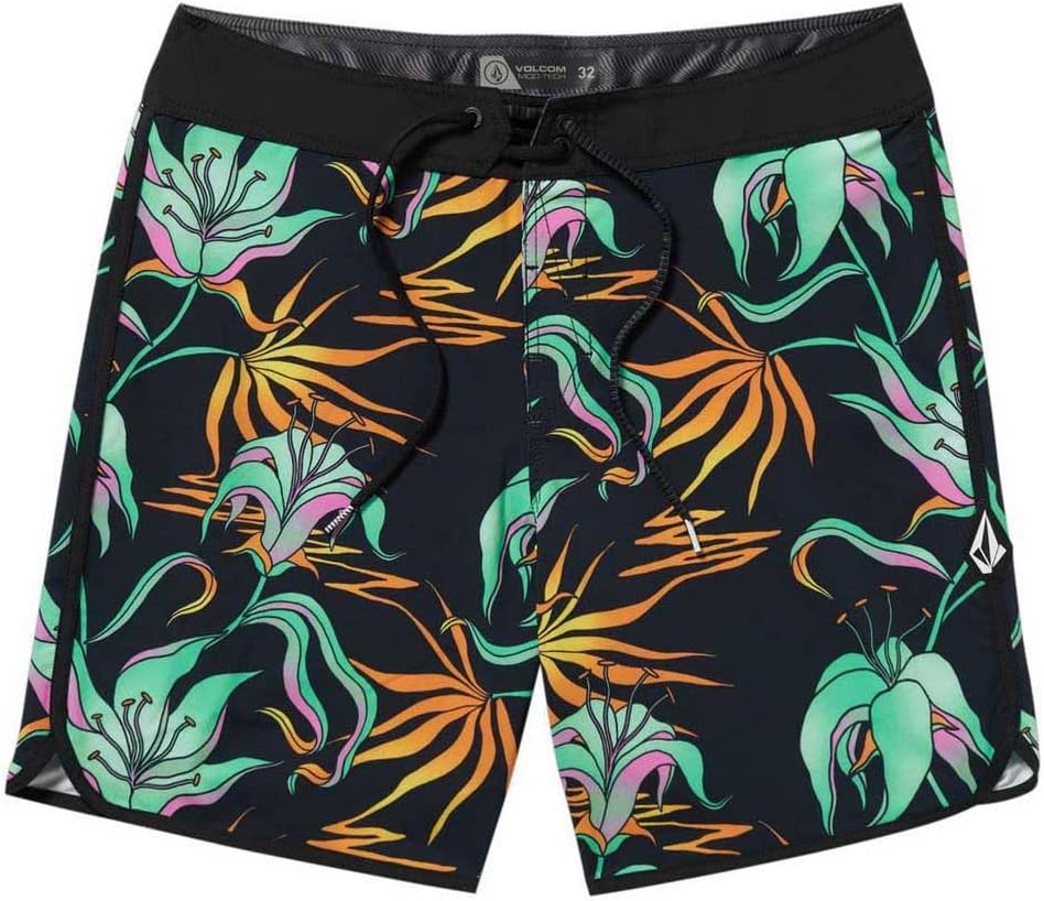 Volcom Men's 19" Mod-Tech Board Shorts- Performance UPF 50+ Sun Protection Quick-Dry Swim Bottoms Black Green