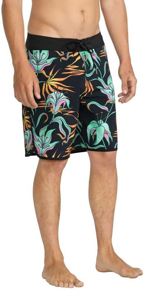 Volcom Men's 19" Mod-Tech Board Shorts- Performance UPF 50+ Sun Protection Quick-Dry Swim Bottoms Black Green