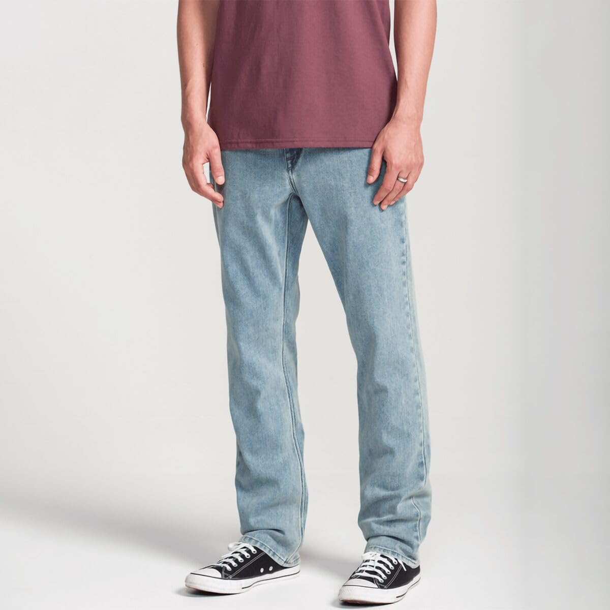 Volcom Men's Solver Modern Fit Jeans – Classic Straight Leg Denim Pants with 16" Leg Opening Dust Bowl Indigo