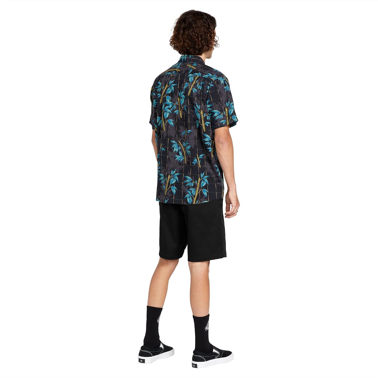 Volcom Men's Regular Marble Floral Short Sleeve Button Down Hawaiian Shirt Bamboozeled Black