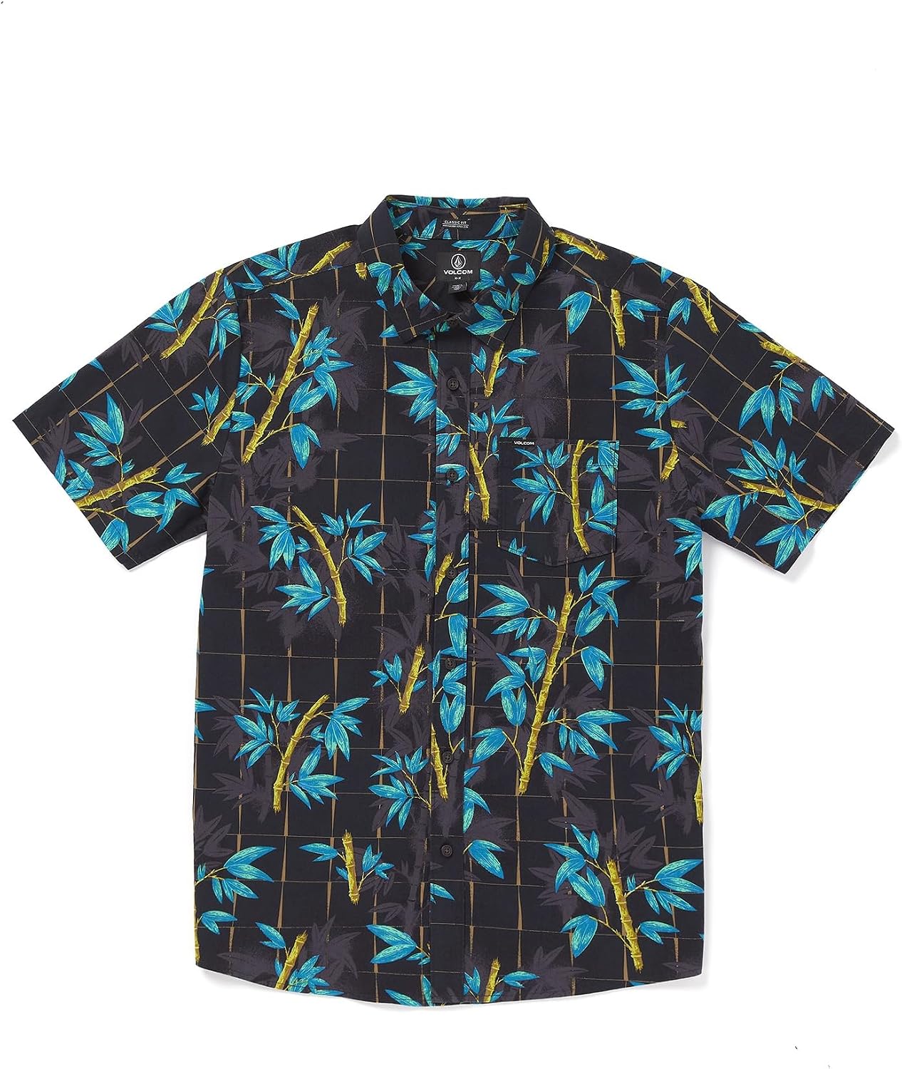 Volcom Men's Regular Marble Floral Short Sleeve Button Down Hawaiian Shirt Bamboozeled Black