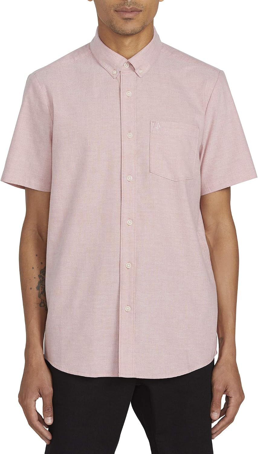 Volcom Men's Everett Oxford Short Sleeve Button Down Woven Shirt Pink