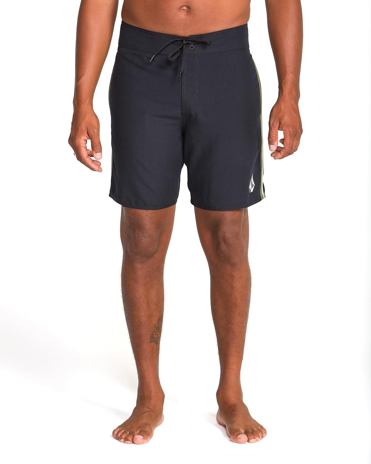 Volcom Men's 18" Boardshorts – Stretch Swim Trunks with Drawstring Waist and Back Flap Pocket Lawton Black