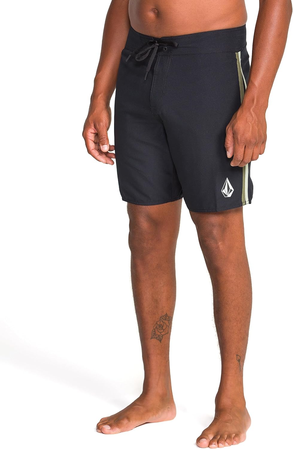 Volcom Men's 18" Boardshorts – Stretch Swim Trunks with Drawstring Waist and Back Flap Pocket Lawton Black