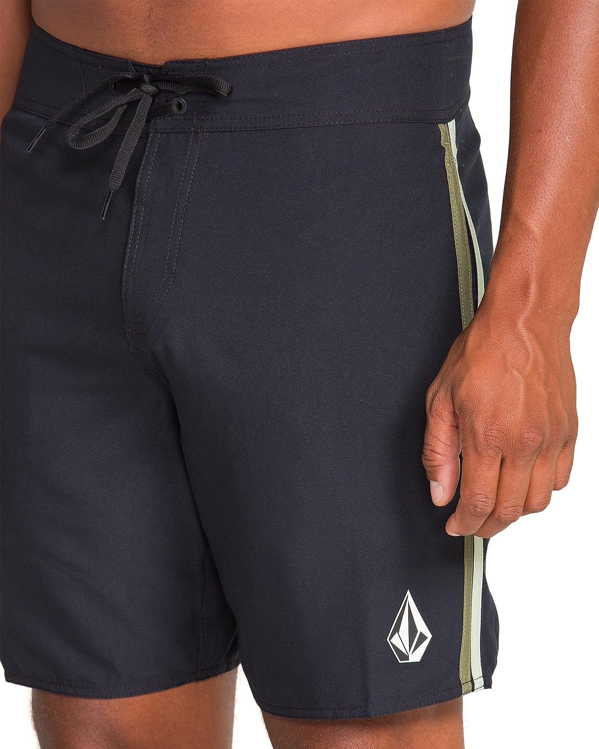 Volcom Men's 18" Boardshorts – Stretch Swim Trunks with Drawstring Waist and Back Flap Pocket Lawton Black