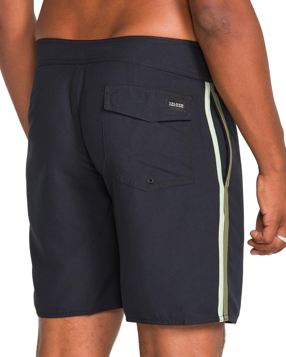 Volcom Men's 18" Boardshorts – Stretch Swim Trunks with Drawstring Waist and Back Flap Pocket Lawton Black