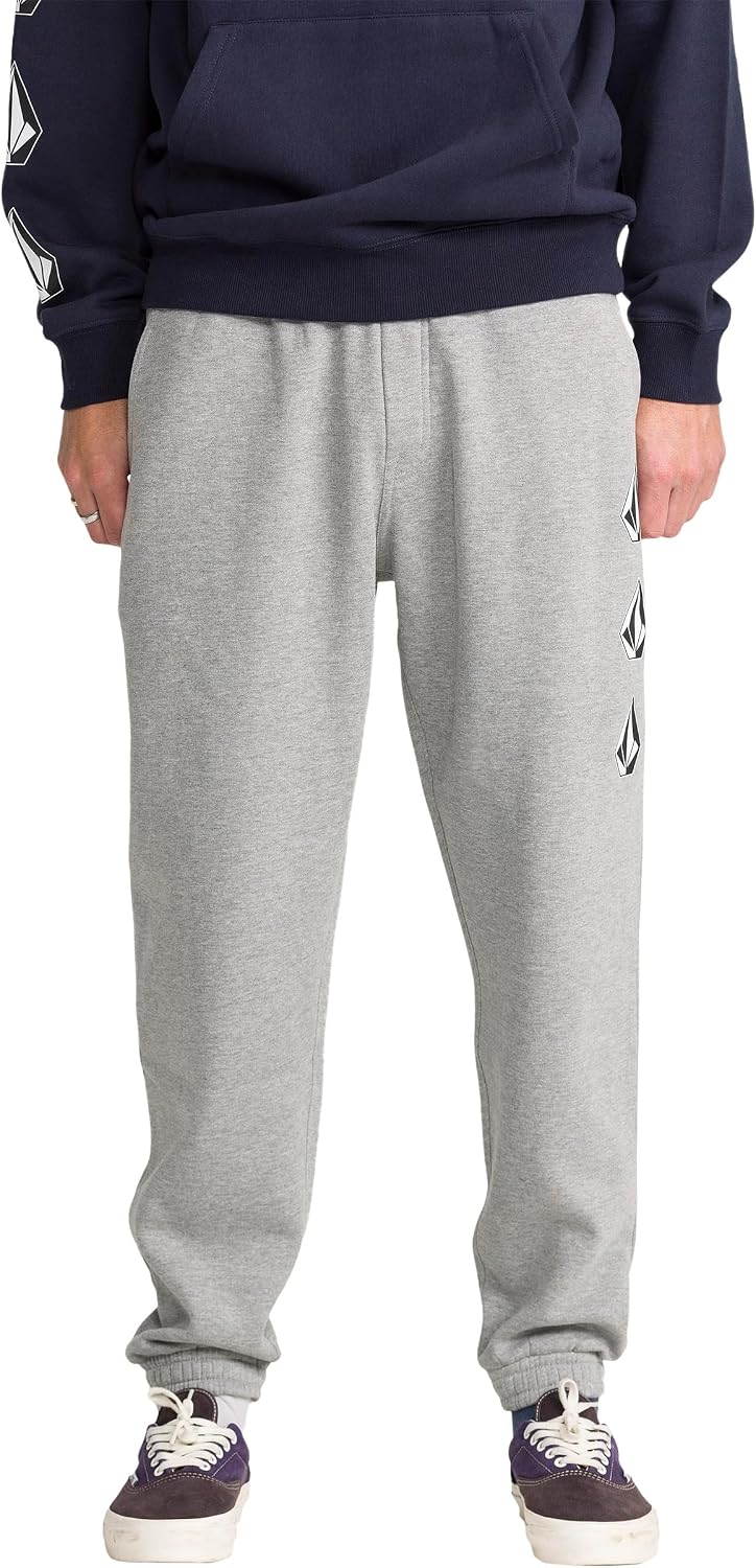 Volcom Men's Iconic Stone Elastic Waist Fleece Sweatpants – Soft Jogger Pants with Adjustable Drawcord Grey