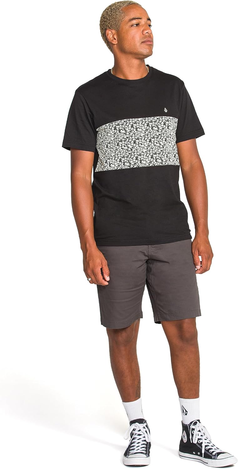 Volcom Men's Striped Knit T-Shirt – Short Sleeve Crewneck Tee, Soft Cotton Jersey Black