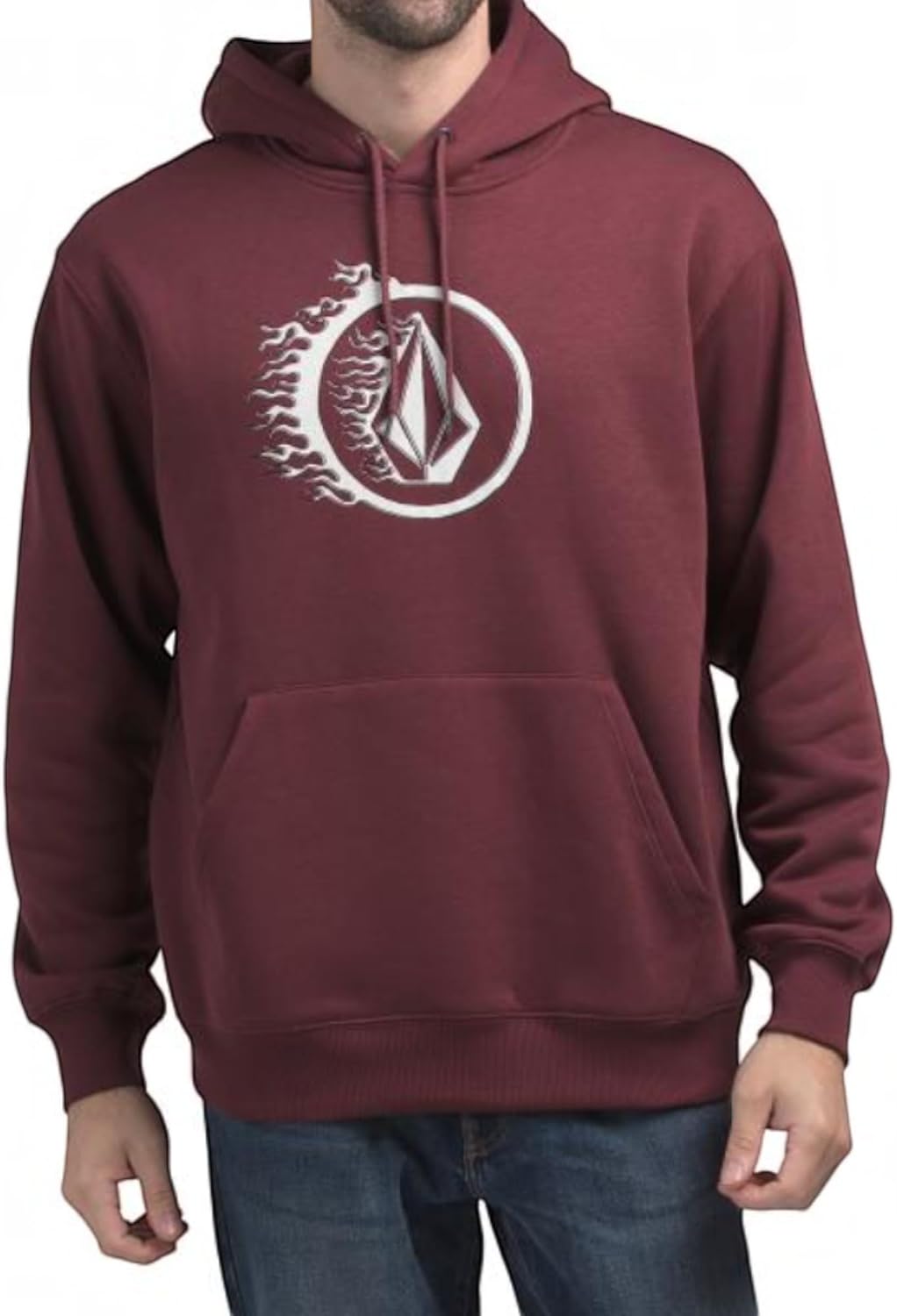 Volcom Men's Pullover Logo Fleece Hooded Sweatshirt – Soft Brushed Interior, Classic Fit, Kangaroo Pocket, Ribbed Cuffs & Hem Merlot Vol