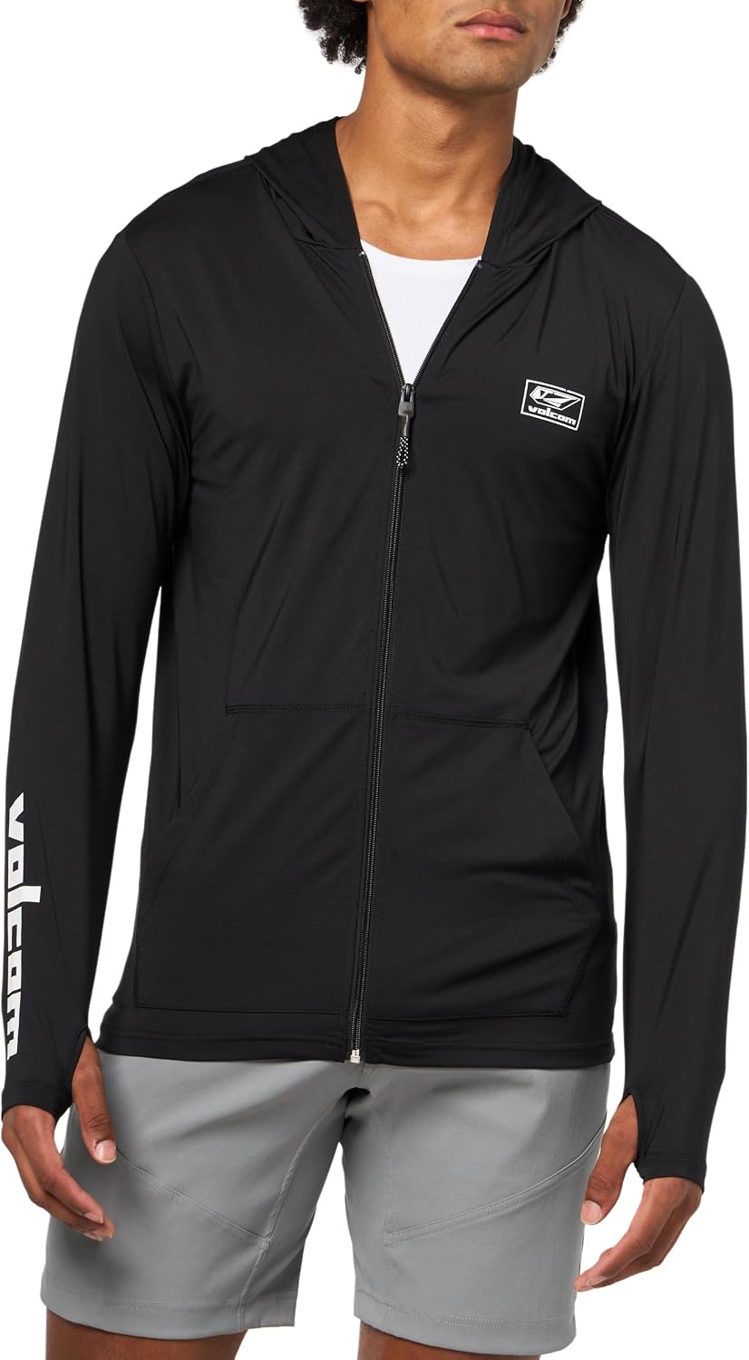 Volcom Men's Long Sleeve Hooded Rashguard- UPF 50+ Sun Protection, Quick-Dry Onyx