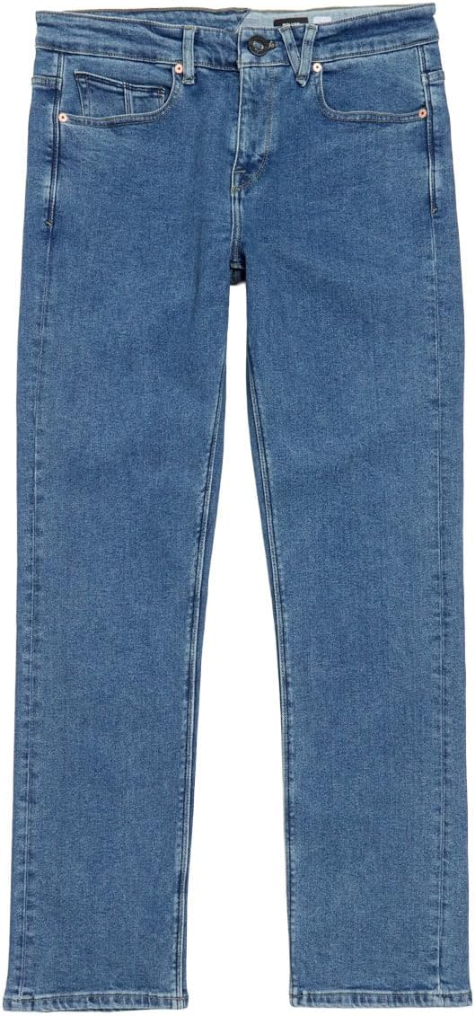 Volcom Men's Solver Modern Fit Jeans – Classic Straight Leg Denim Pants with 16" Leg Opening Deep River Blues