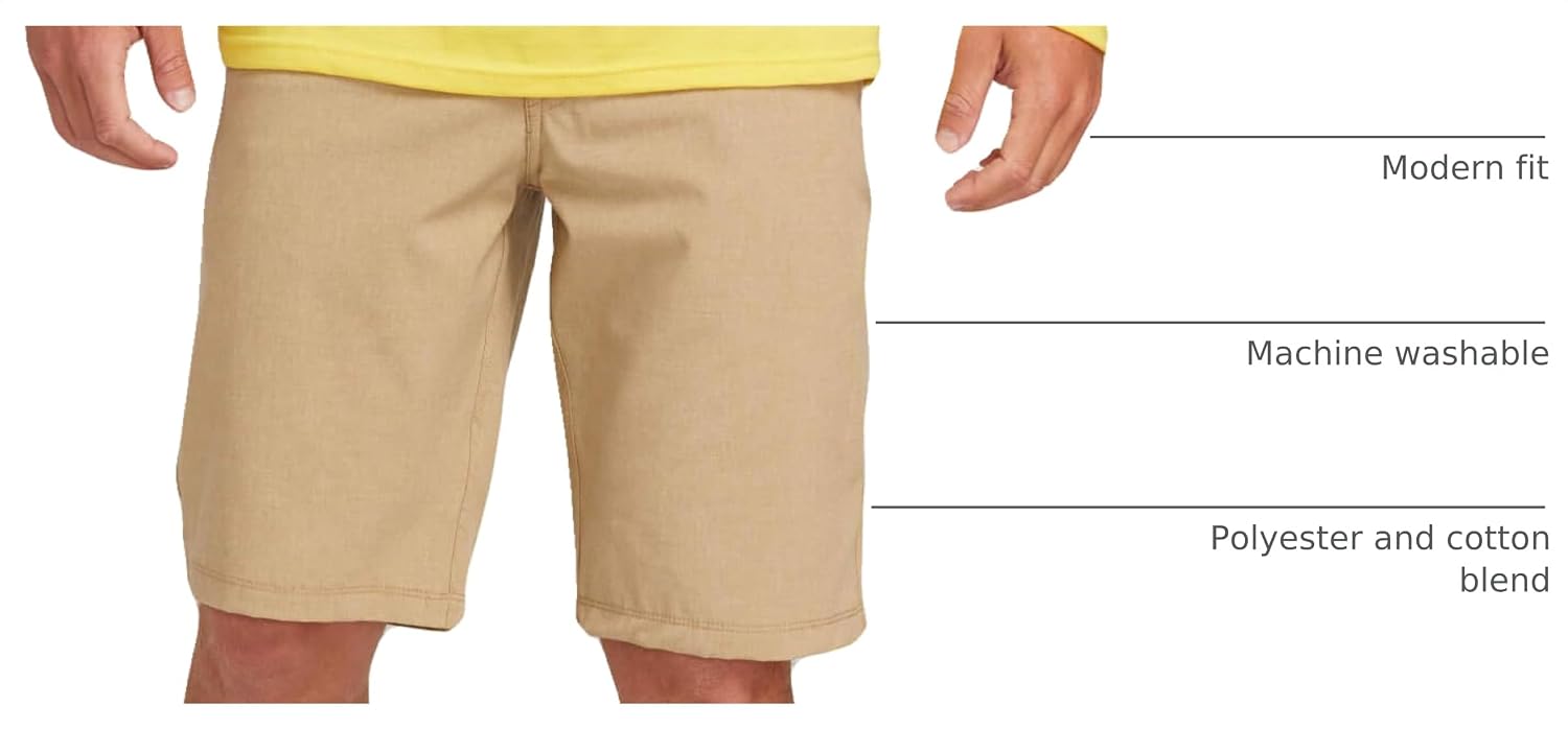 Volcom Men's Kerosene 21" Hybrid Chino Shorts Quick-Dry Stretch Fabric Dark Khaki