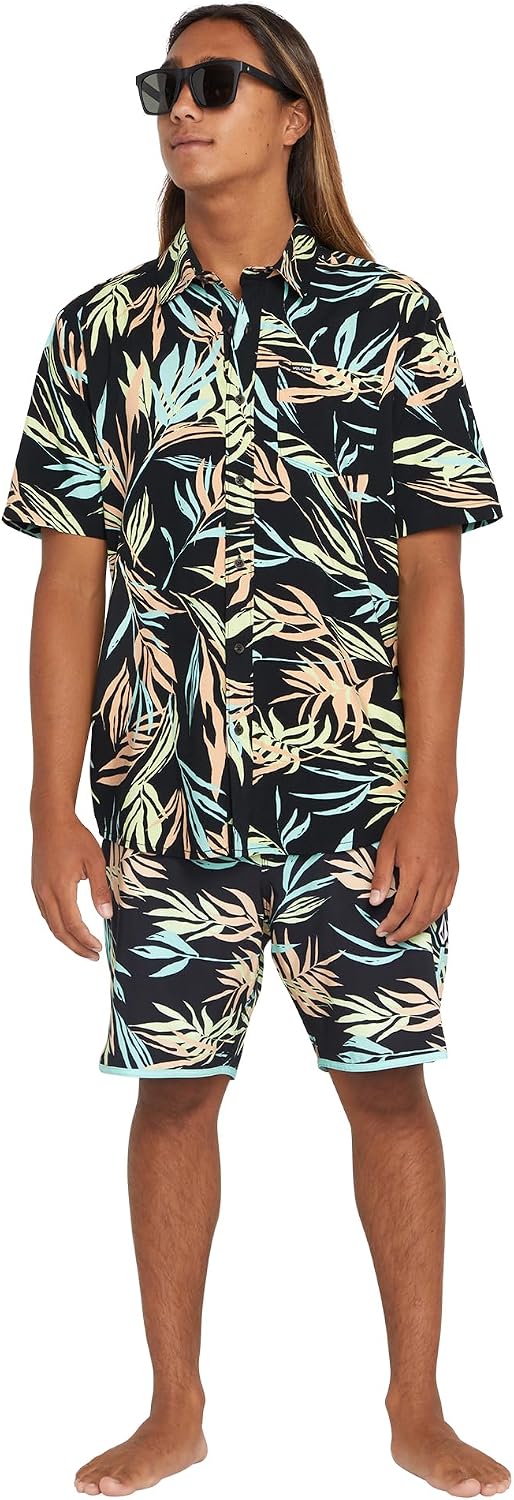Volcom Men's Bleeding Leaf Short Sleeve Classic Fit Shirt Black