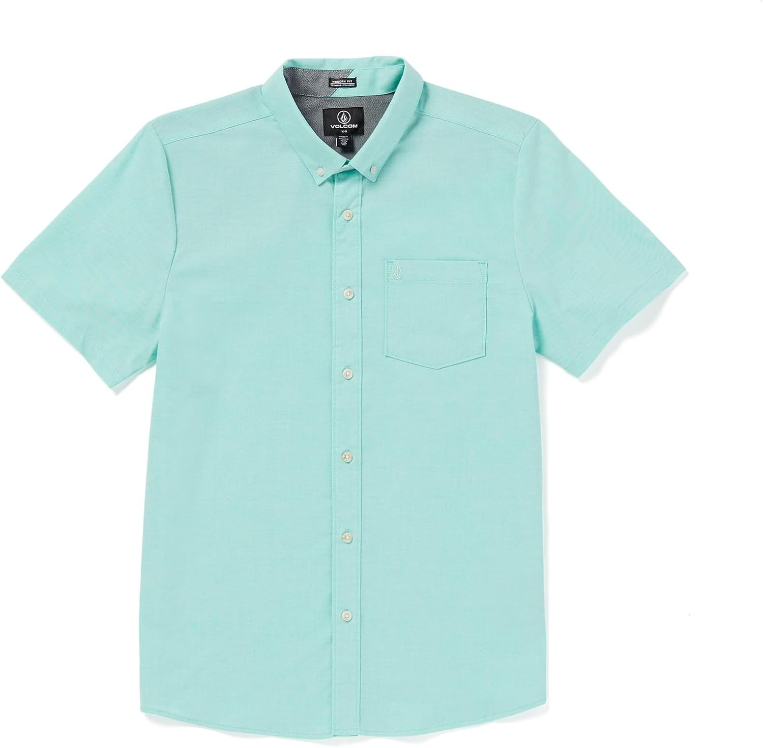 Volcom Men's Everett Oxford Short Sleeve Button Down Woven Shirt Dusty Aqua