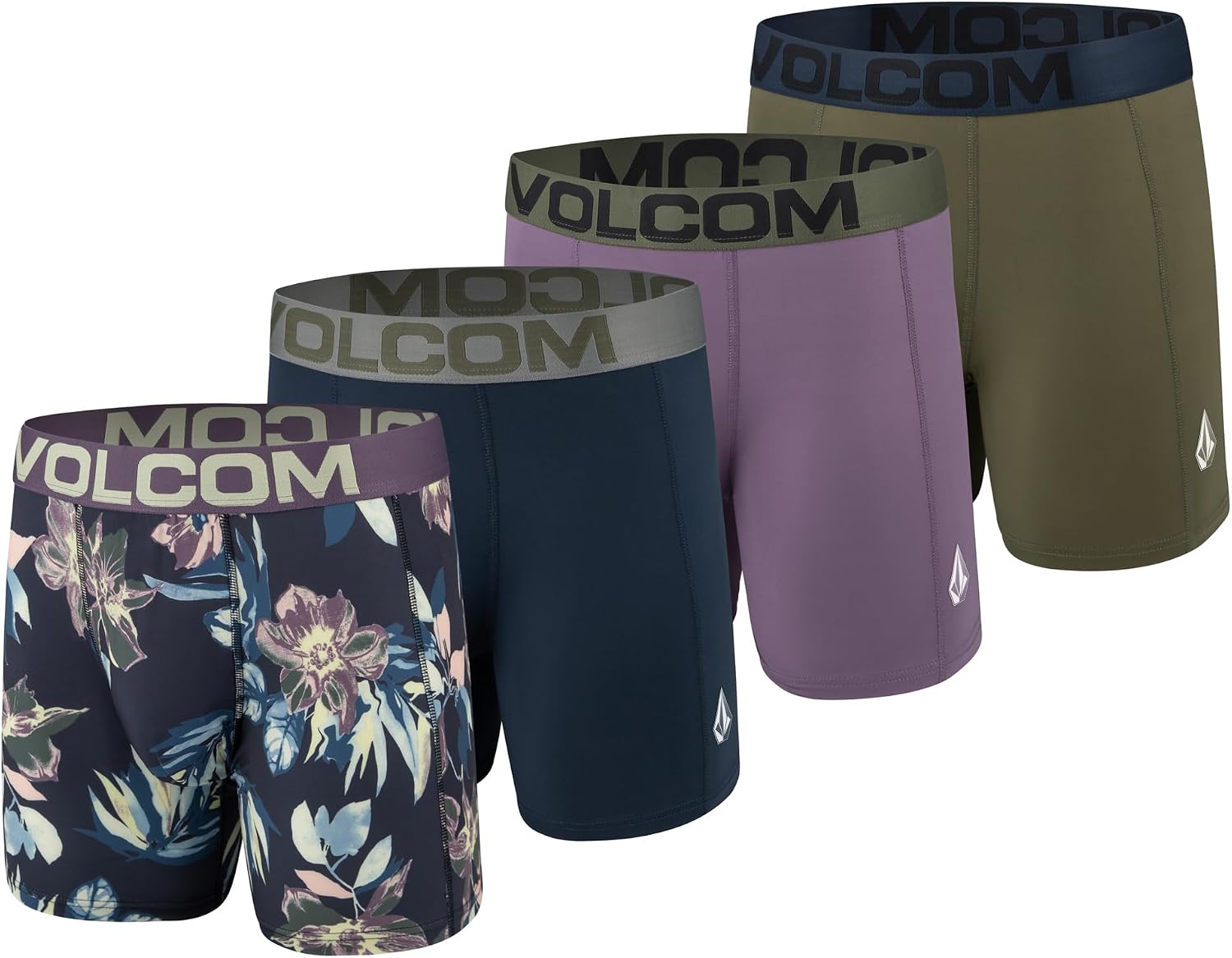 Volcom Mens Boxer Briefs Poly Spandex Performance Boxer Briefs Underwear with Comfort Flex Side Panel- Sleek Modern Look Hunter GreenNavyPurpleMulti