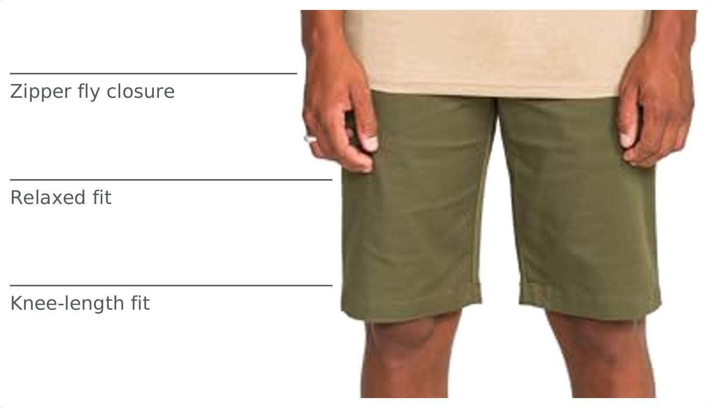Volcom Men's Vmonty Stretch 22 Chino Shorts – Casual Everyday Wear, Relaxed Fit Military