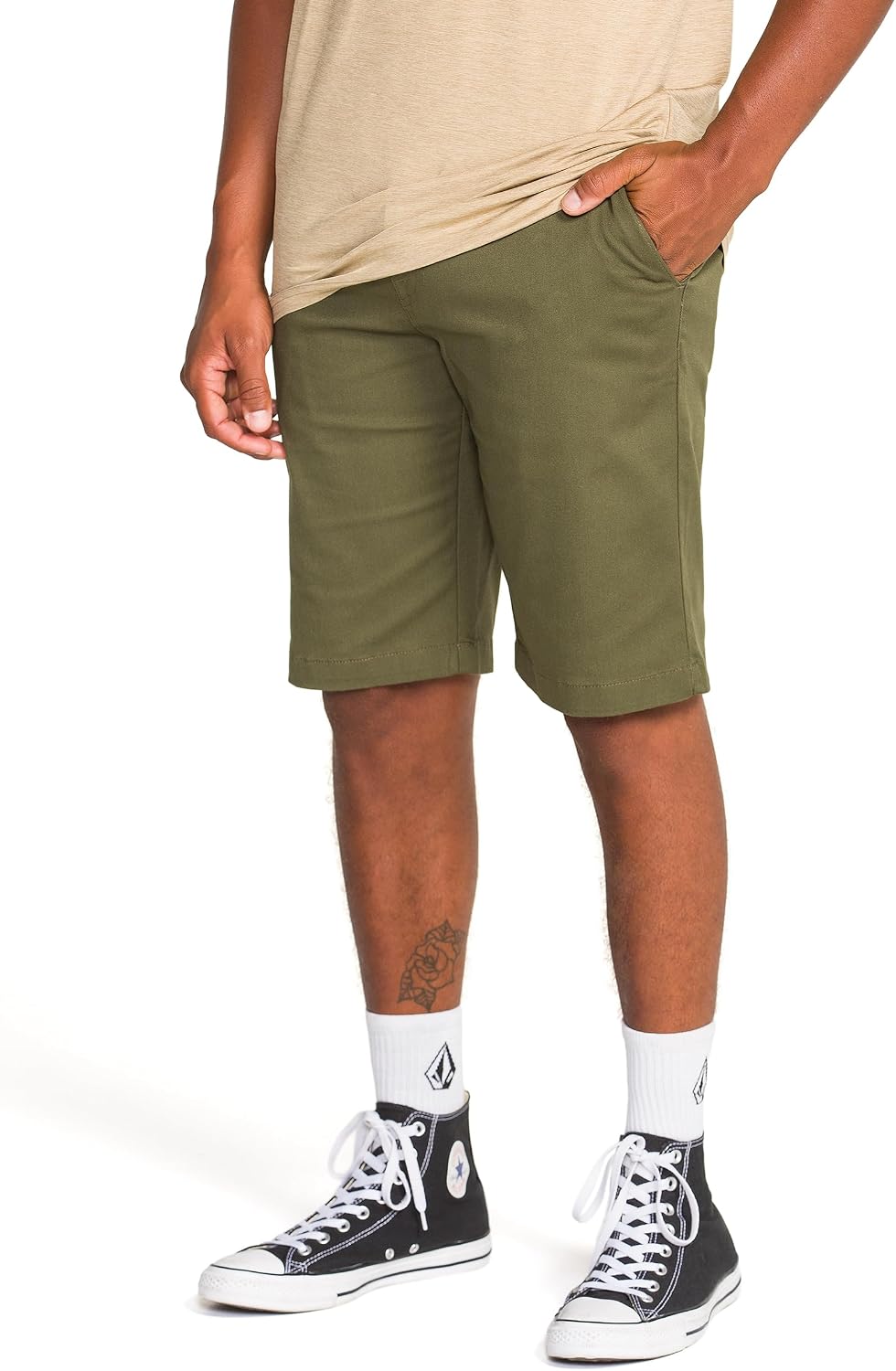 Volcom Men's Vmonty Stretch 22 Chino Shorts – Casual Everyday Wear, Relaxed Fit Military