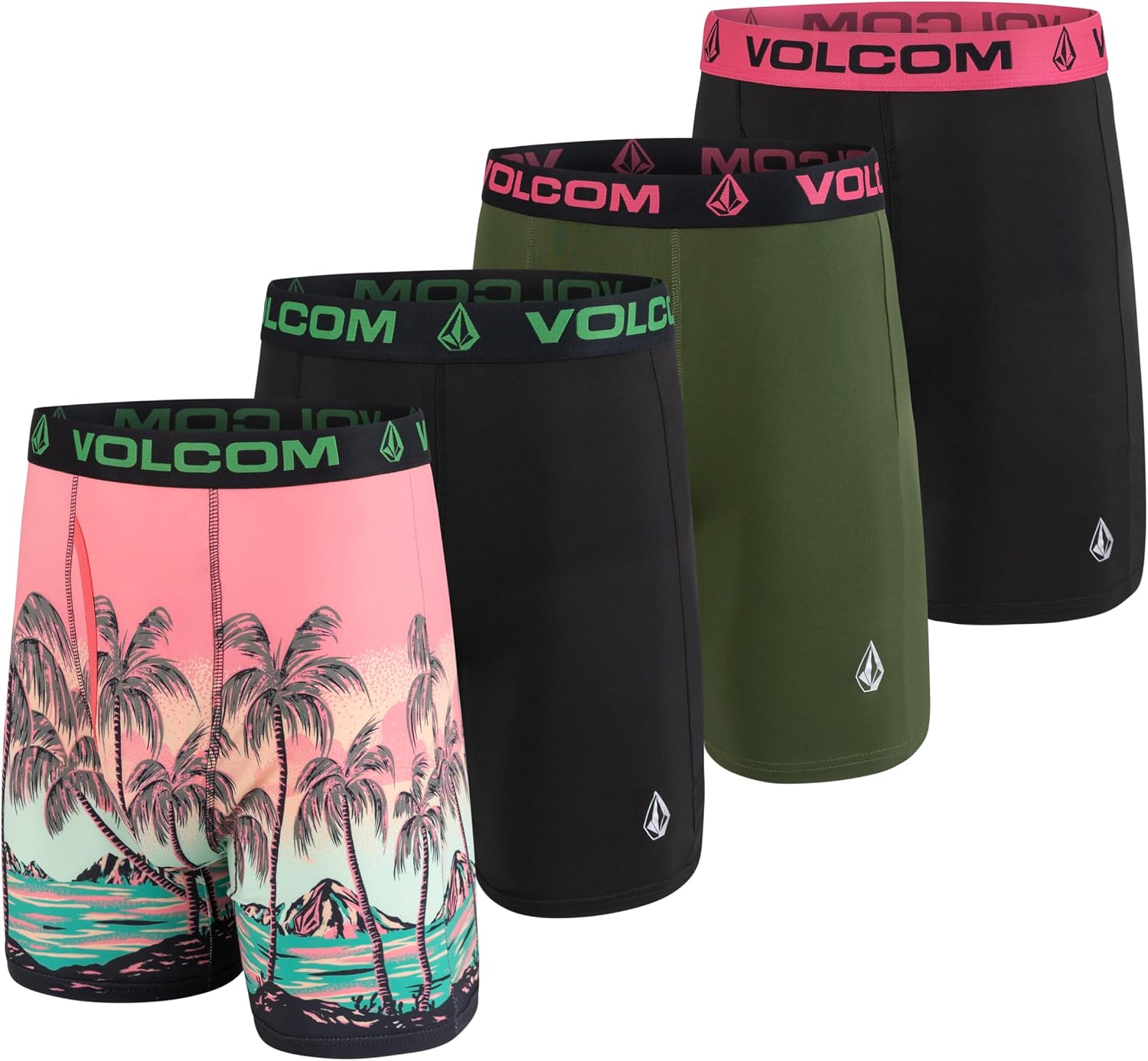 Volcom Mens Boxer Briefs Poly Spandex Performance Boxer Briefs Underwear MultiBlackHunter GreenBlack