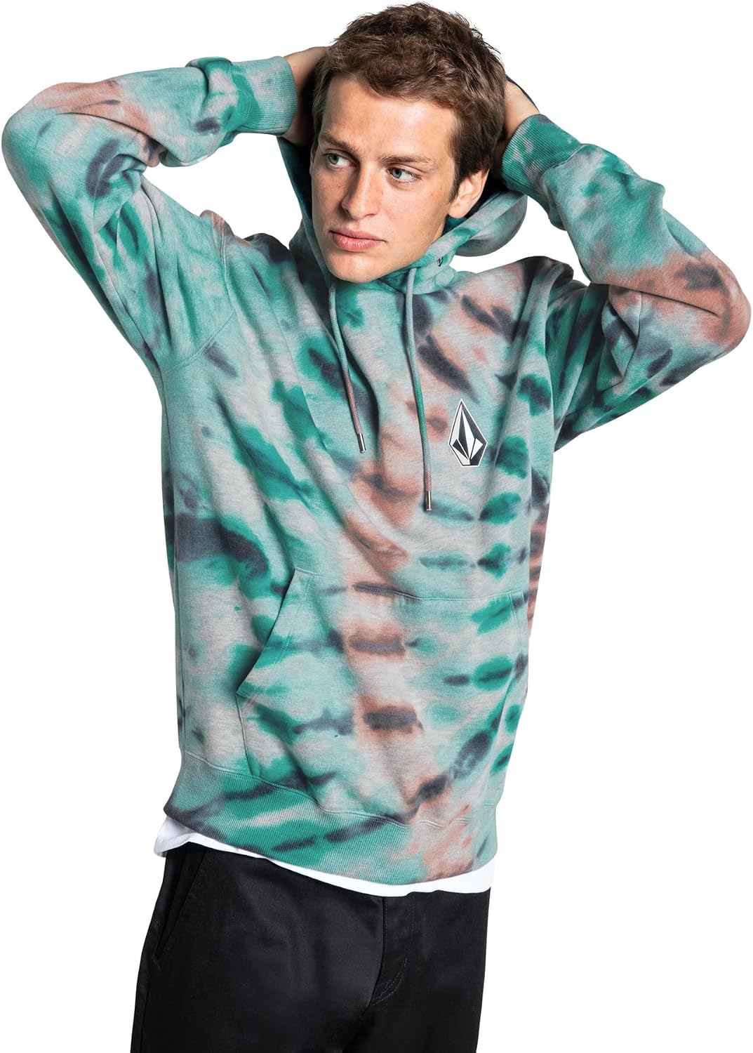Volcom Men's Iconic Stone Pullover Hoodie Fleece Sweatshirt Tie Dye