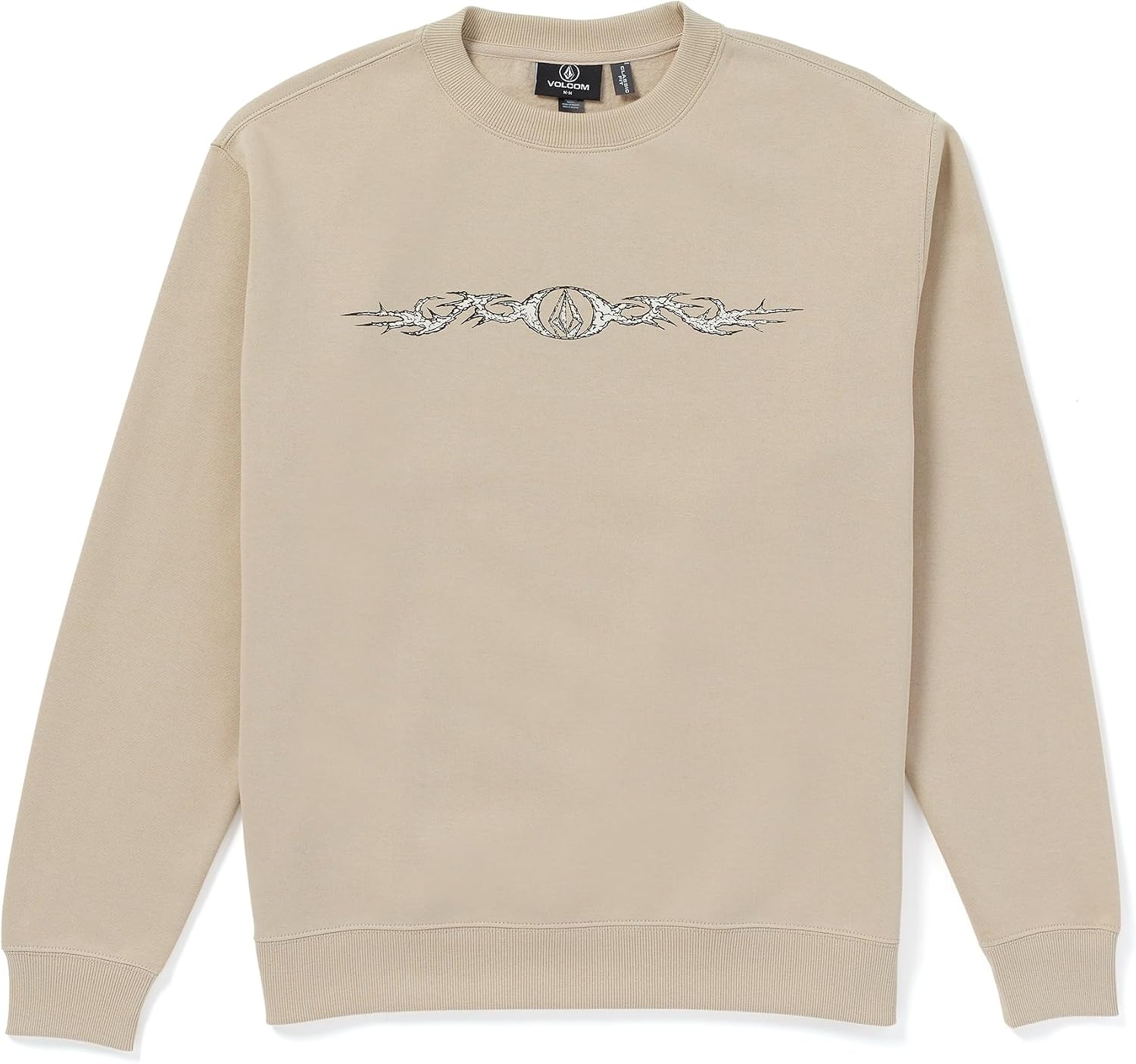 Volcom mens Roundabout Crew Fleece Sweatshirt – Soft Midweight Pullover Ribbed Cuffs Light Khaki