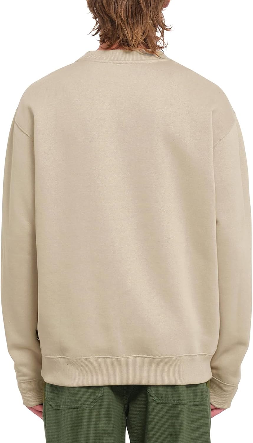 Volcom mens Roundabout Crew Fleece Sweatshirt – Soft Midweight Pullover Ribbed Cuffs Light Khaki