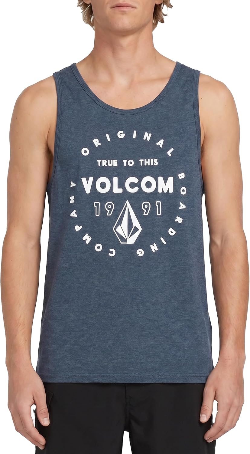 Volcom Men's Graphic Tank Top – Soft Cotton Sleeveless Shirt with Logo Print Navy Mortis