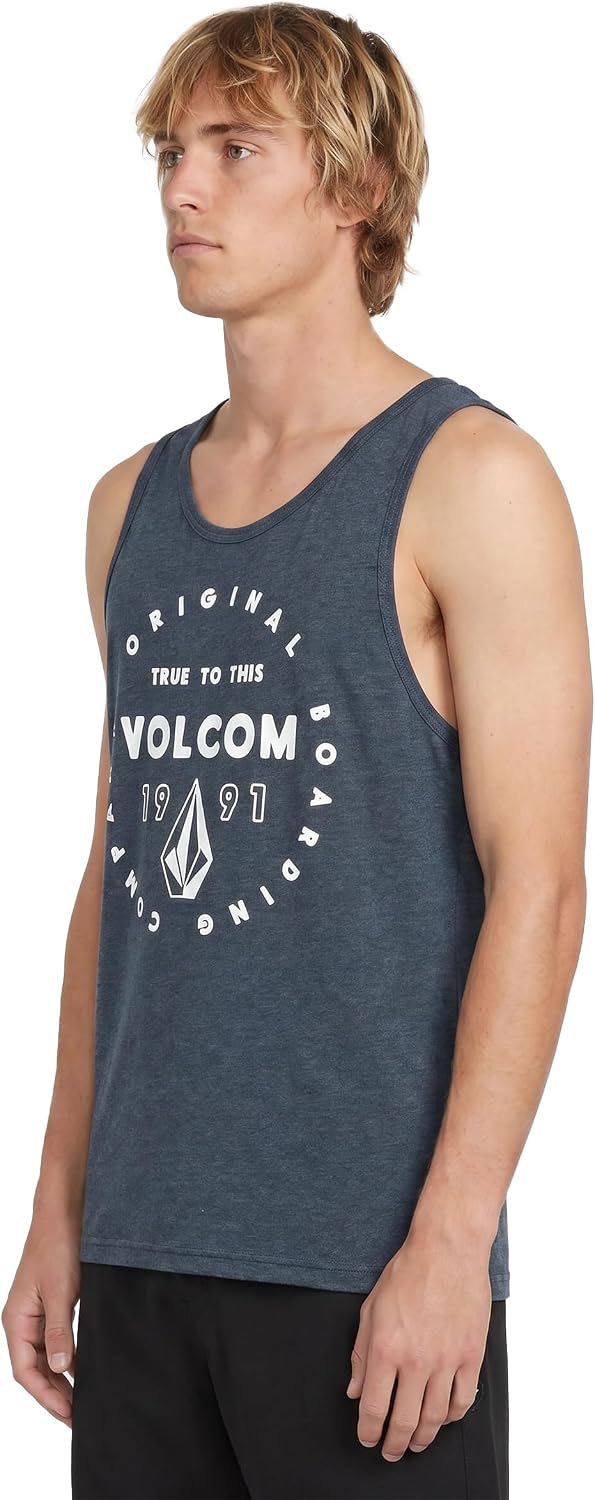 Volcom Men's Graphic Tank Top – Soft Cotton Sleeveless Shirt with Logo Print Navy Mortis